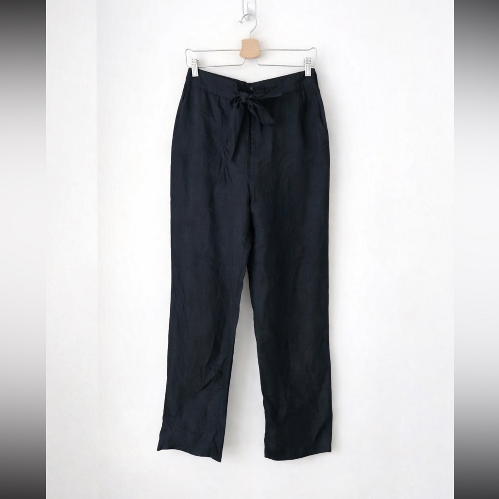 Oui 100% Linen Wide Leg Pants Black Tie Waist Relaxed Minimalist EU Size 6